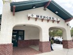 The former Santa Fe Merced Ca Station building and station name sign